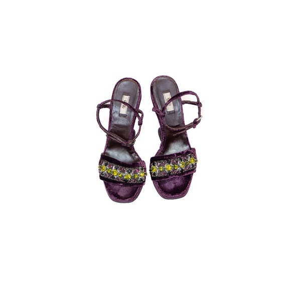 Prada Purple Velvet Sculptural Wedge Sandals – Size US 7 / UK 4.5 / EU 37 - Picture 7 of 9